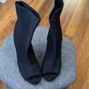 Nicole Miller Black Heeled Boots with Chunky Block Heel